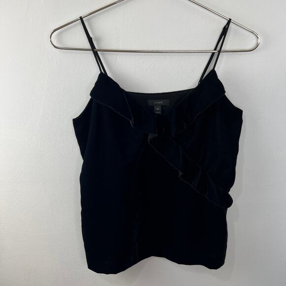J. Crew H2213 Women's Black Velvet Ruffled Going Out Cami Tank Top Size 00 - Picture 2 of 7
